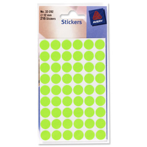 Avery Packets of Labels Diam.12mm Fluorescent Green Ref 32-282 [10x216 Labels] Ident: 138A