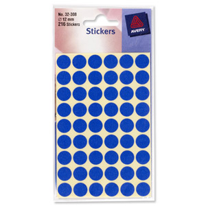 Avery Packets of Labels Diam.12mm Blue Ref 32-308 [10x216 Labels] Ident: 138A