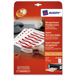 Avery Name Badges Laser-printable Refill Kit 8 per Card W86.5xH55.5mm Ref L7418-25UK [25 Sheets] Ident: 285E