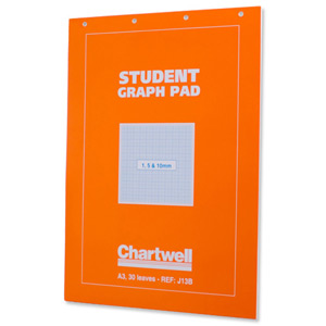 Student Graph Pad 70gsm 1mm 5mm 10mm Grid 30 Sheets A3 Orange Cover Ident: 49E