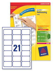 Avery Addressing Labels Laser Jam-free 21 per Sheet 63.5x38.1mm White Ref L7160-250 [5250 Labels] Ident: 133A