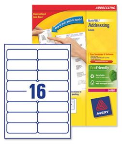 Avery Addressing Labels Laser Jam-free 16 per Sheet 99.1x33.9mm White Ref L7162-40 [640 Labels] Ident: 133A