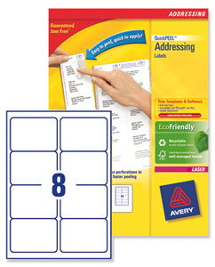 Avery Addressing Labels Laser Jam-free 8 per Sheet 99.1x67.7mm White Ref L7165-40 [320 Labels] Ident: 135A