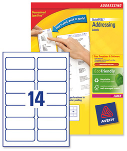 Avery Addressing Labels Laser Jam-free 14 per Sheet 99.1x38.1mm White Ref L7163-40 [560 Labels] Ident: 133A
