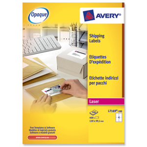Avery Addressing Labels Laser Jam-free 4 per Sheet 139x99.1mm White Ref L7169-100 [400 Labels] Ident: 135A
