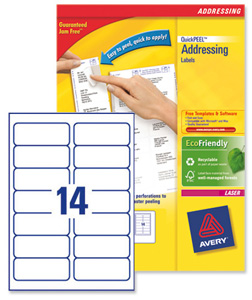 Avery Addressing Labels Laser Jam-free 14 per Sheet 99.1x38.1mm White Ref L7163-250 [3500 Labels] Ident: 133A