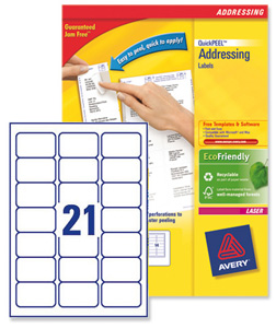 Avery Addressing Labels Laser Jam-free 21 per Sheet 63.5x38.1mm White Ref L7160-40 [840 Labels] Ident: 133A