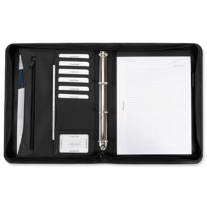 Ring Binder Folder Zipped with Pad 4 Ring Capacity 30mm A4 Black