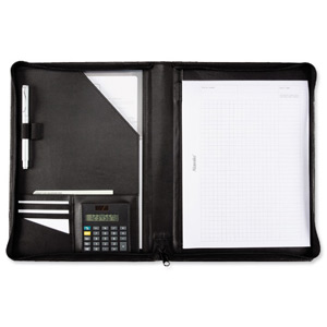 Writing Case Zipped with Pad and Calculator A4 Leather Look Black Ident: 300B