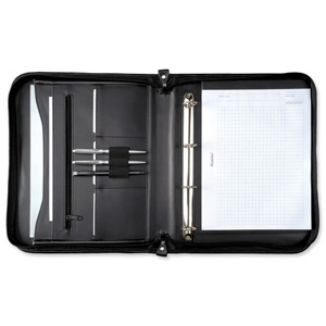 Zipped Folder with Ring Binder 4 Ring Capacity 20mm A4 Leather Look Black Ident: 300D