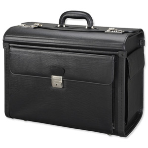 Alassio Vicenza Pilot Case Multi-section 2 Combination Locks Leather-look Black Ref 45047