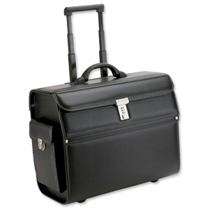 Alassio Mondo Trolley Pilot Case Laptop Compartment 2 Combination Locks Leather-look Black Ref 45033