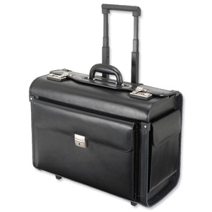 Alassio Silvana Trolley Pilot Case Leather Laptop Compartment 2 Combination Locks Black Ref 92705