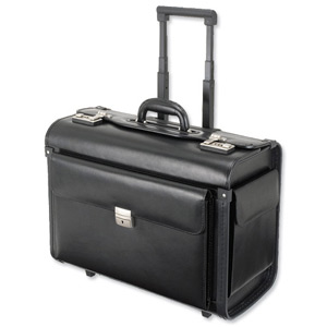 Alassio Silvana Trolley Pilot Case Leather Laptop Compartment 2 Combination Locks Black Ref 92705 Ident: 766B