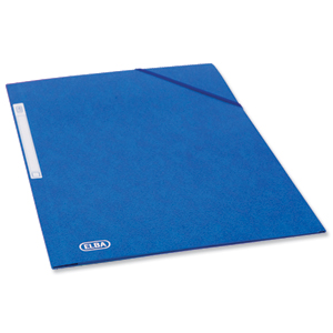 Elba Folder Elasticated 3-Flap 500gsm for 300 Sheets A4-Foolscap Blue Ref 100200978 [Pack 10]