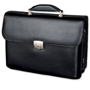 Alassio Briefcase Multi-section with Shoulder Strap Leather Black Ref 47011 Ident: 767A