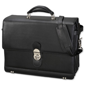 Alassio Monza Briefcase Extendable with Laptop Compartment Shoulder Strap Leather Black Ref 47127 Ident: 767B