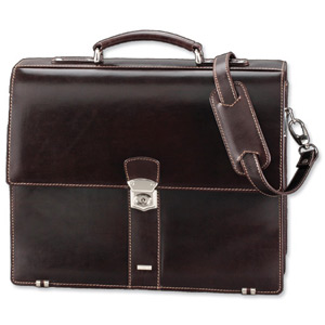 Alassio Monaco Laptop Bag for 16in with Shoulder Strap Leather Dark Brown Ref 47022
