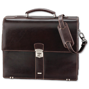 Alassio Monaco Laptop Bag for 16in with Shoulder Strap Leather Dark Brown Ref 47022 Ident: 767C