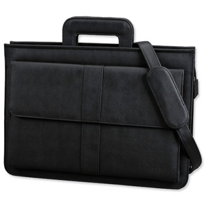 Alassio Document Case Multi-section Zipped with Shoulder Strap Leather-look Black Ref 41024
