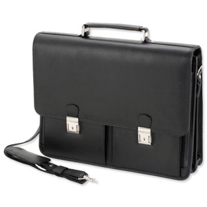Alassio Vento Laptop Briefcase with Organiser Shoulder Strap for 15.4in Leather-look Black Ref 47118