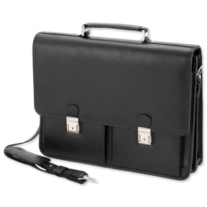 Alassio Vento Laptop Briefcase with Organiser Shoulder Strap for 15.4in Leather-look Black Ref 47118 Ident: 767E