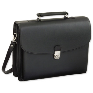 Alassio Forte Briefcase with Shoulder Strap 5 Document Sections Leather-look Black Ref 92011