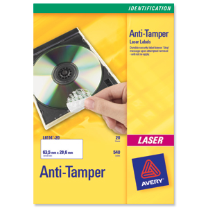 Avery Anti-Tamper Labels Laser 48TV 45.7x21.2mm Ref L6113-20 [960 Labels] Ident: 141D