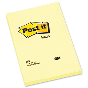 Post-it Notes Large Plain Pad of 100 Sheets 102x152mm Canary Yellow Ref 659YE [Pack 6] Ident: 64A