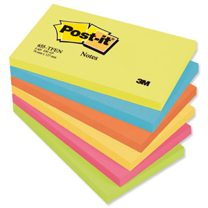Post-it Colour Notes Pad of 100 Sheets 76x127mm Energetic Palette Rainbow Colours Ref 655TF [Pack 6] Ident: 63B