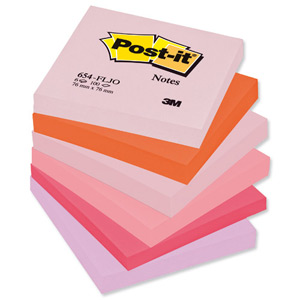Post-it Colour Notes Pad of 100 Sheets 76x76mm Joyful Colours Palette Ref 654FL [Pack 12] Ident: 63D