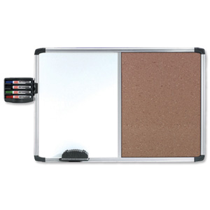 Nobo Euro Plus Noticeboard Cork and Drywipe with Aluminium Trim W924xH615mm Ref 31030410