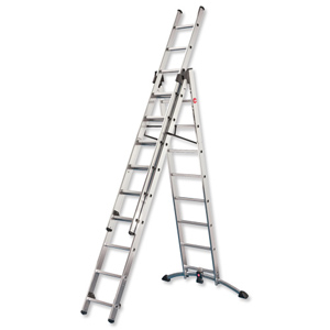 Combi Ladder 3 Section Capacity 150kg Rungs 2x9 and 1x8 for H6.7m 20.7kg