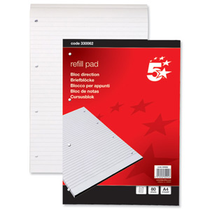 5 Star Refill Pad Headbound Feint Ruled 60gsm 4-Hole Punched 80 Sheets A4 [Pack 10] Ident: 41C