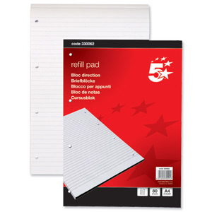 5 Star Refill Pad Headbound Feint Ruled 60gsm 4-Hole Punched 80 Sheets A4 [Pack 10]