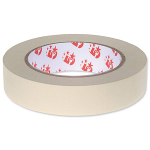 5 Star Masking Tape Crepe Paper Rubber-based Adhesive 4hrs Application 25mm x 50m [Pack 6] Ident: 361G