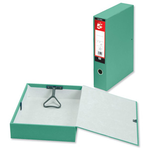 5 Star Box File Lock Spring with Ring Pull and Catch 75mm Spine Foolscap Green [Pack 5] Ident: 231F