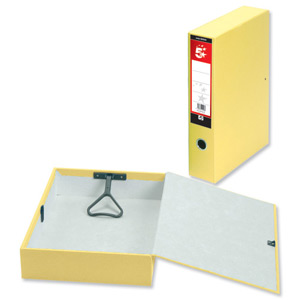 5 Star Box File Lock Spring with Ring Pull and Catch 75mm Spine Foolscap Yellow [Pack 5] Ident: 231F