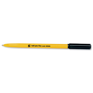 5 Star Ball Pen Yellow Barrel Fine 0.8mm Tip 0.3mm Line Black [Pack 50]