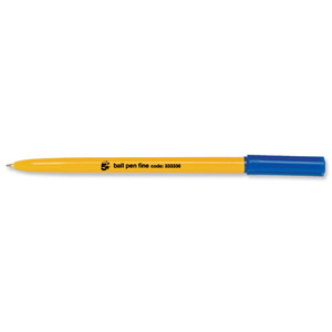 5 Star Ball Pen Yellow Barrel Fine 0.8mm Tip 0.3mm Line Blue [Pack 50] Ident: 84F