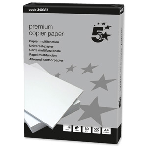 5 Star Copier Paper Smooth Ream-Wrapped 80gsm A4 High White [500 Sheets] Ident: 9A