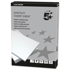 5 Star Copier Paper Smooth Ream-Wrapped 80gsm A3 High White [500 Sheets] Ident: 9A