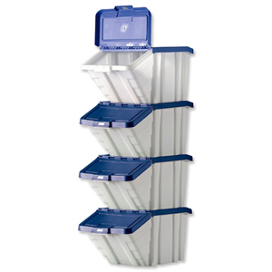 Storage Container Bin 50L 30kg Load W390xD630xH340mm White and Blue Lid [Pack 4]