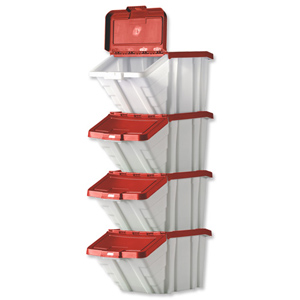 Storage Container Bin 50L 30kg Load W390xD630xH340mm White and Red Lid [Pack 4] Ident: 179D