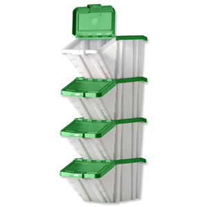 Storage Container Bin 50L 30kg Load W390xD630xH340mm White and Green Lid [Pack 4] Ident: 179D