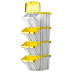 Storage Container Bin 50L 30kg Load W390xD630xH340mm White and Yellow Lid [Pack 4] Ident: 179D