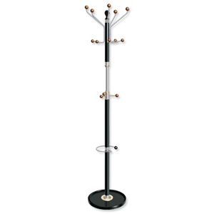 Hat and Coat Stand Chrome Tubular Steel with Umbrella Holder 4 Hooks 6 Pegs