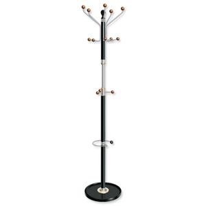 Hat and Coat Stand Chrome Tubular Steel with Umbrella Holder 4 Hooks 6 Pegs Ident: 488A