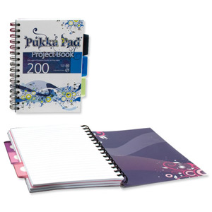 Pukka Pad Wave Project Book Wirebound Perforated 3-Divider 80gsm 200pp A5 Assorted Ref 6501 [Pack 3] Ident: 42A