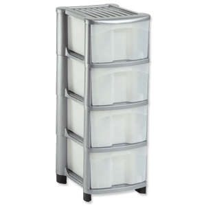 Strata Storage Unit Mobile 4 Drawer W320xD410xH810mm Silver Ref HW434SVR Ident: 179E